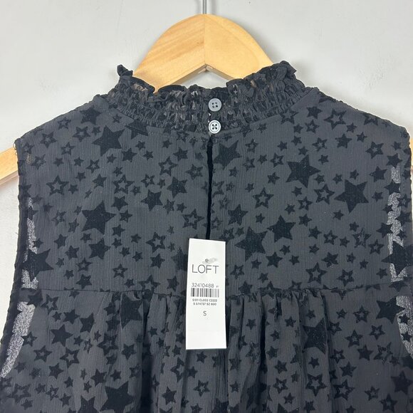 NEW Loft Black Velvet Star Print Sleeveless Top Smocked Chest Size Small Women's - Picture 4 of 4